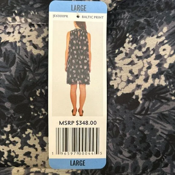 Joie SZL NWT Silky Navy Baltic Print smocked dress Dressy Office Boho Romantic - Picture 10 of 13